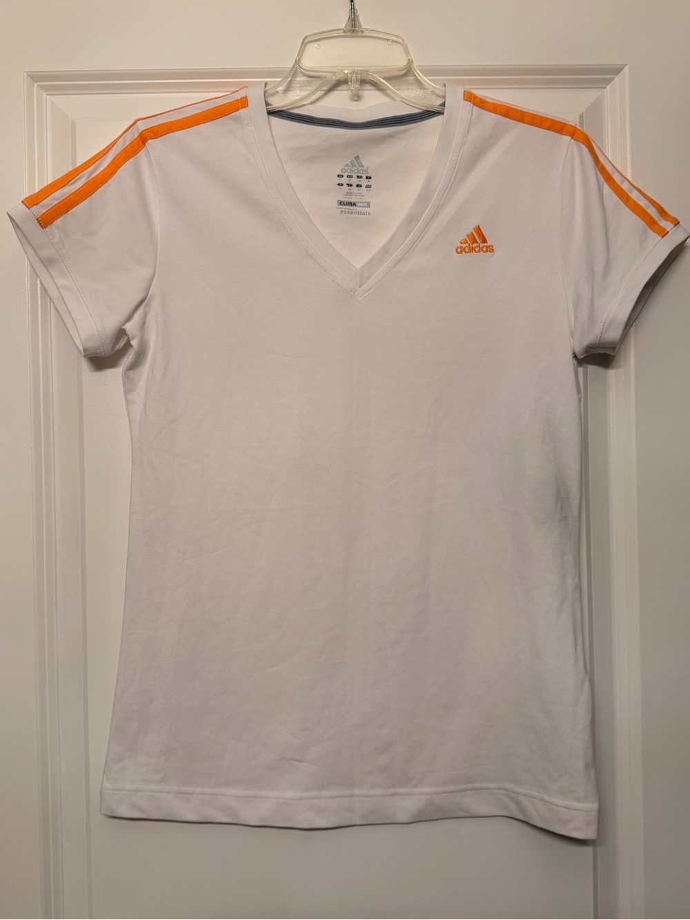 Adidas ClimaLite White Orange V-Neck Women Tee M